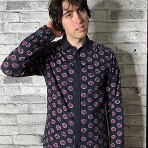 Scotch & Soda Men's Dark Blue Geometric Button Down Shirt